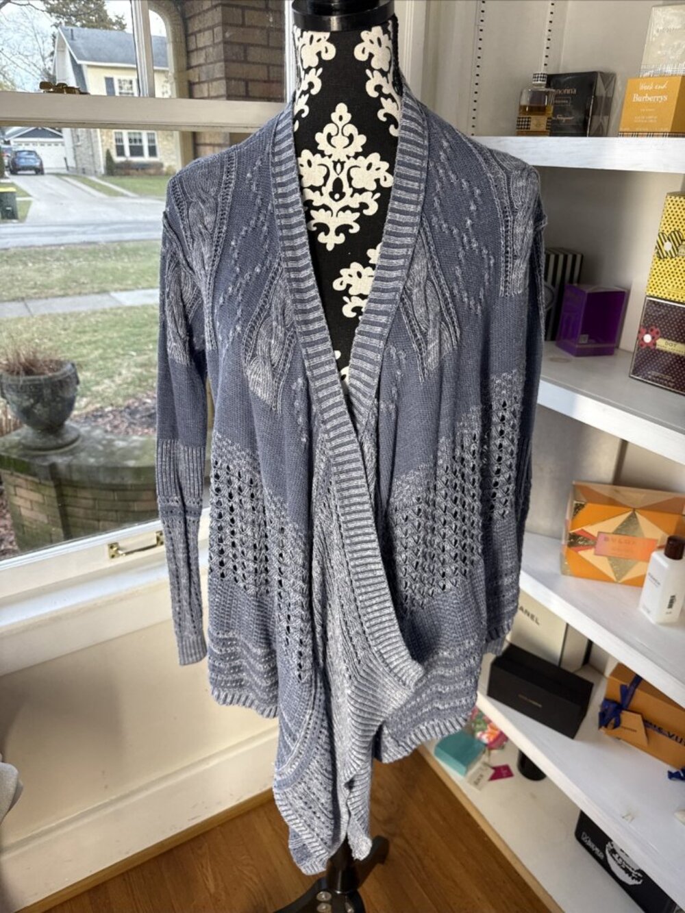 Knox Rose Faded Blue Boho Oversized Knit Cardigan Sweater Size XS